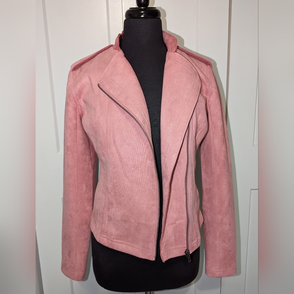 JOE FRESH PINK FAUX SUEDE MOTO JACKET - Picture 2 of 9